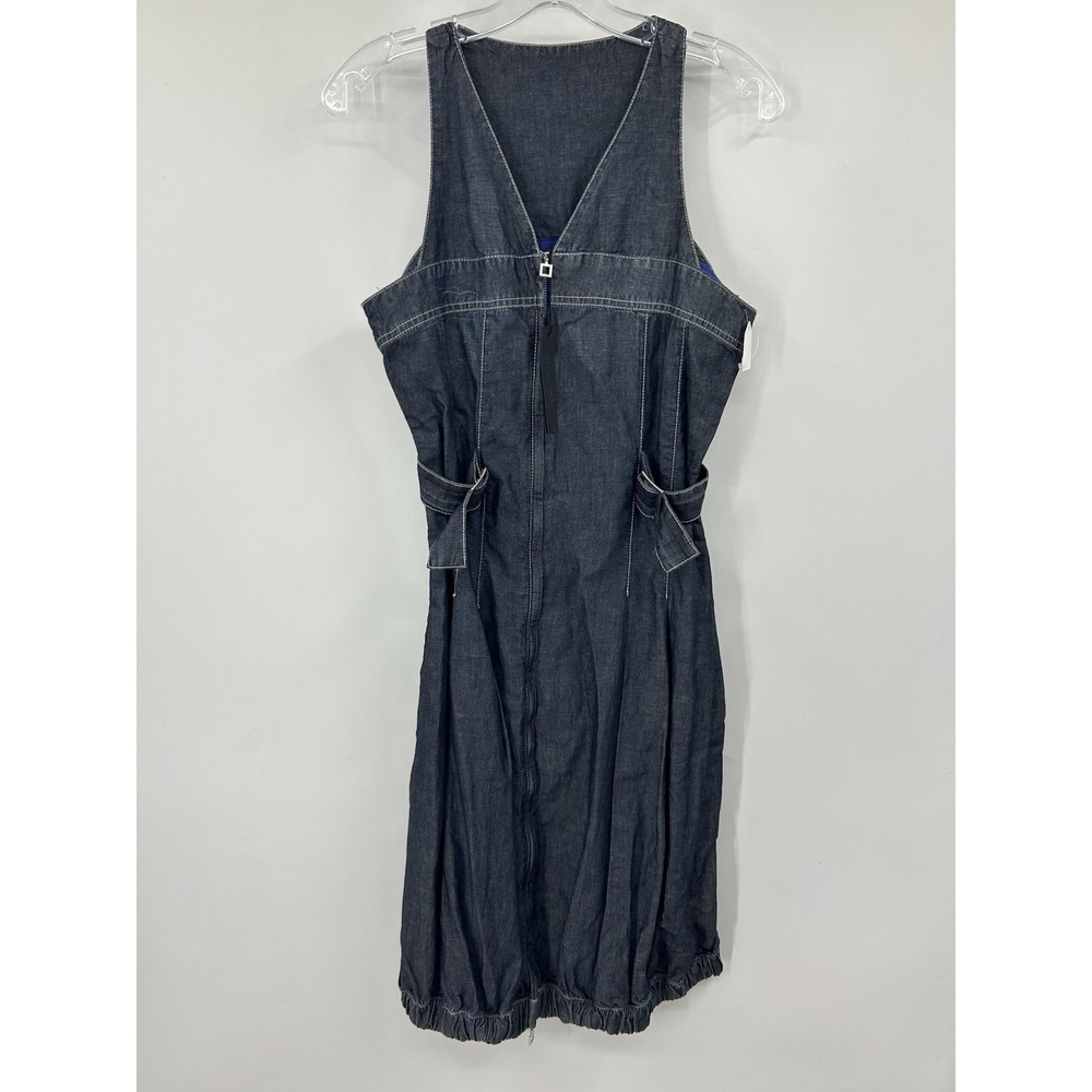 Sarah Pacini Sleeveless Denim Bubble Hem Zip Up Dress Blue Small NWT
